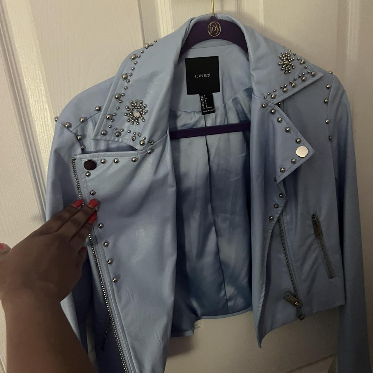 Light blue leather 2025 jacket forever 21