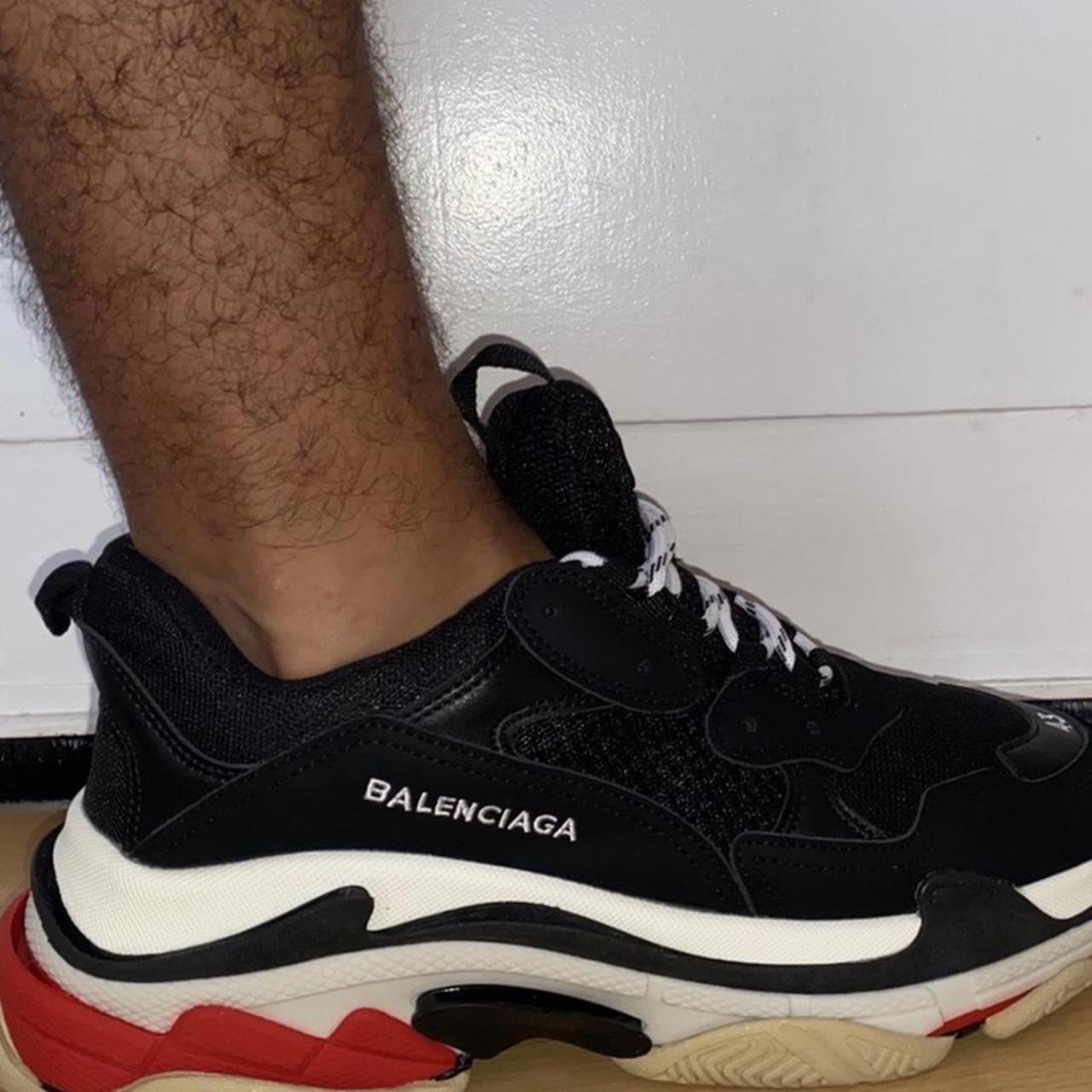 Balenciaga Men's Black and Red Trainers | Depop