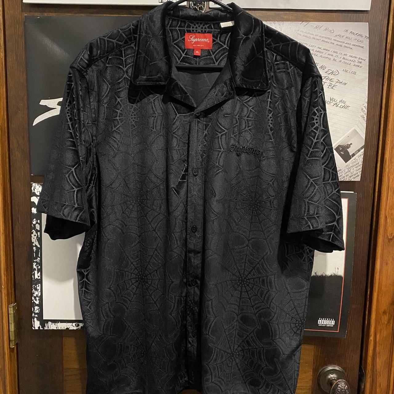 Supreme FW21 Spider Web Velvet Black Button Up Tee...