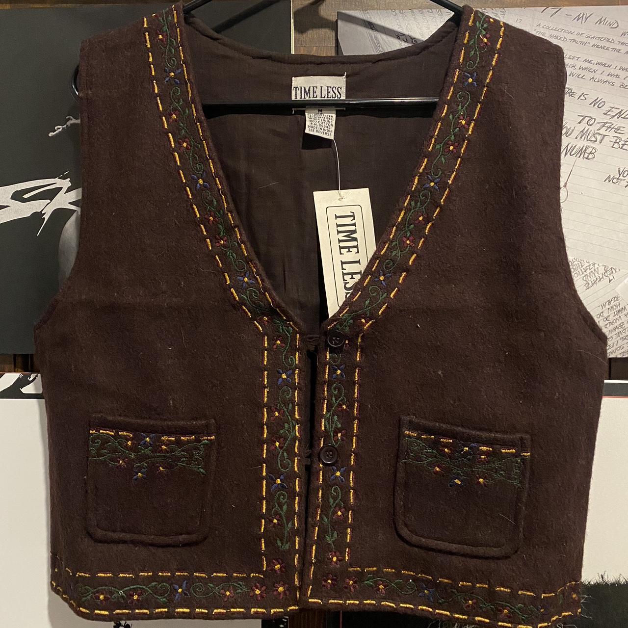 Timeless Pearly Women's Brown and Green Gilet | Depop