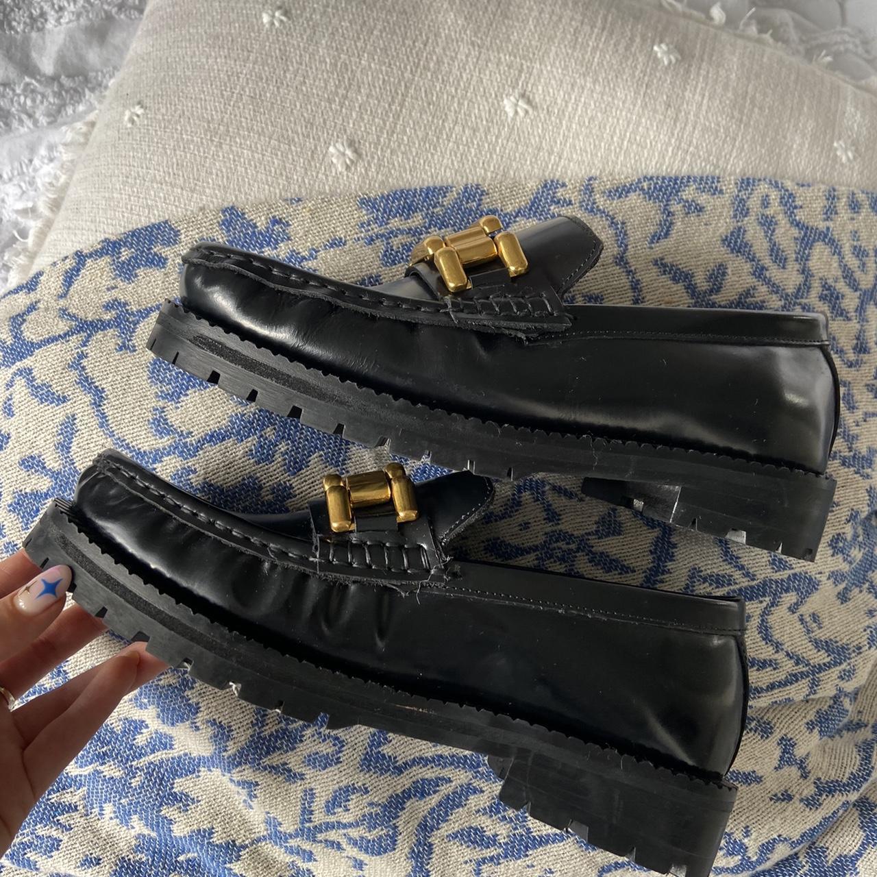 Black loafers with Gold Accent size 3 Almost... Depop