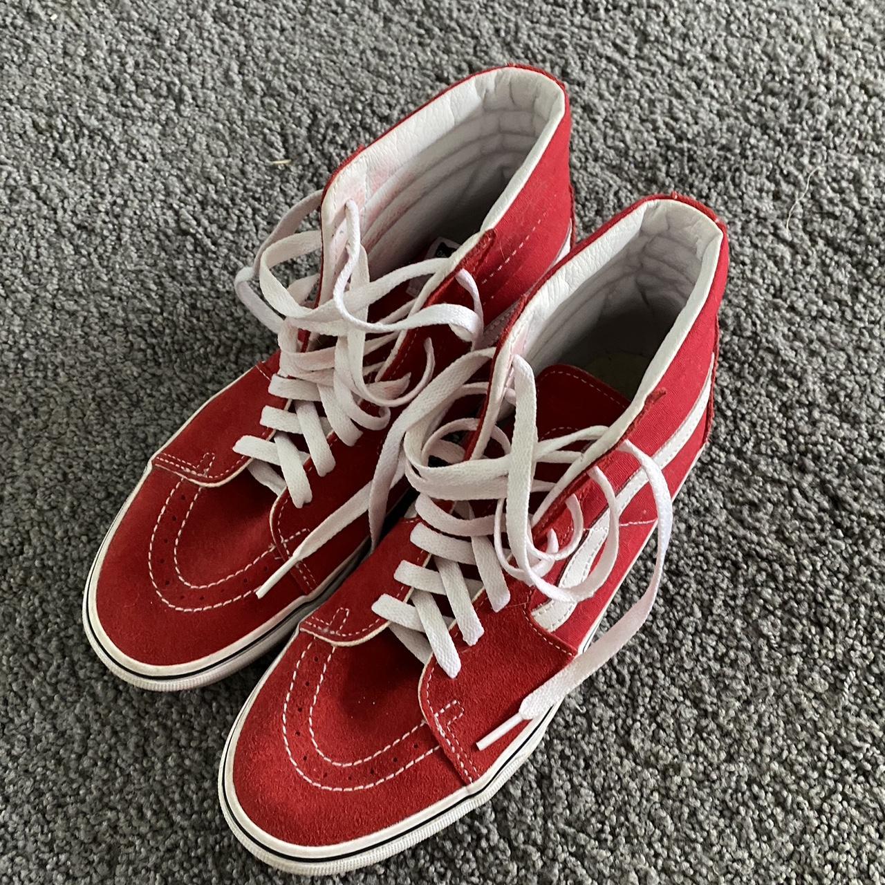 red hightop oldschool vans literally never worn... - Depop