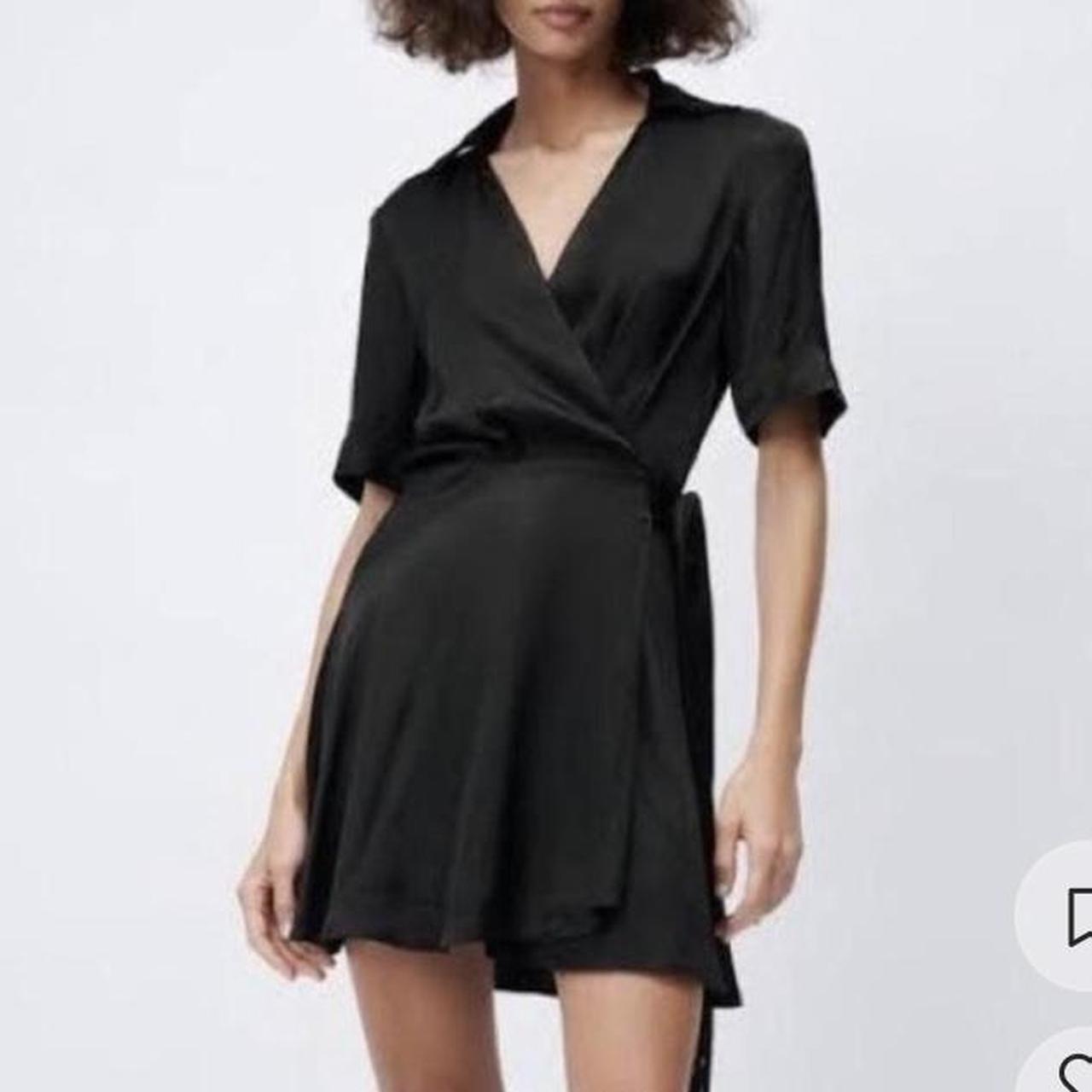 zara satin wrap dress black