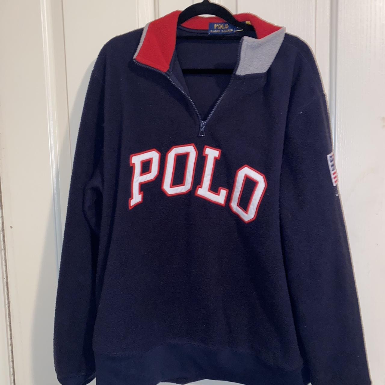 Polo Ralph Lauren Men's Navy and Red Sweatshirt | Depop