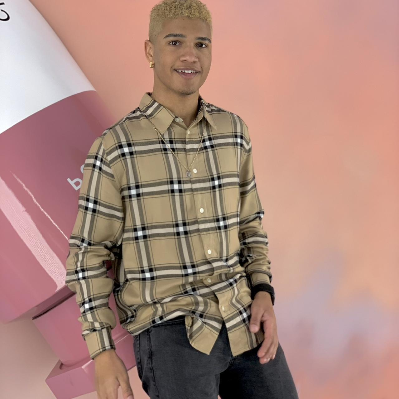 H&M Men's Tan and Black Shirt Depop