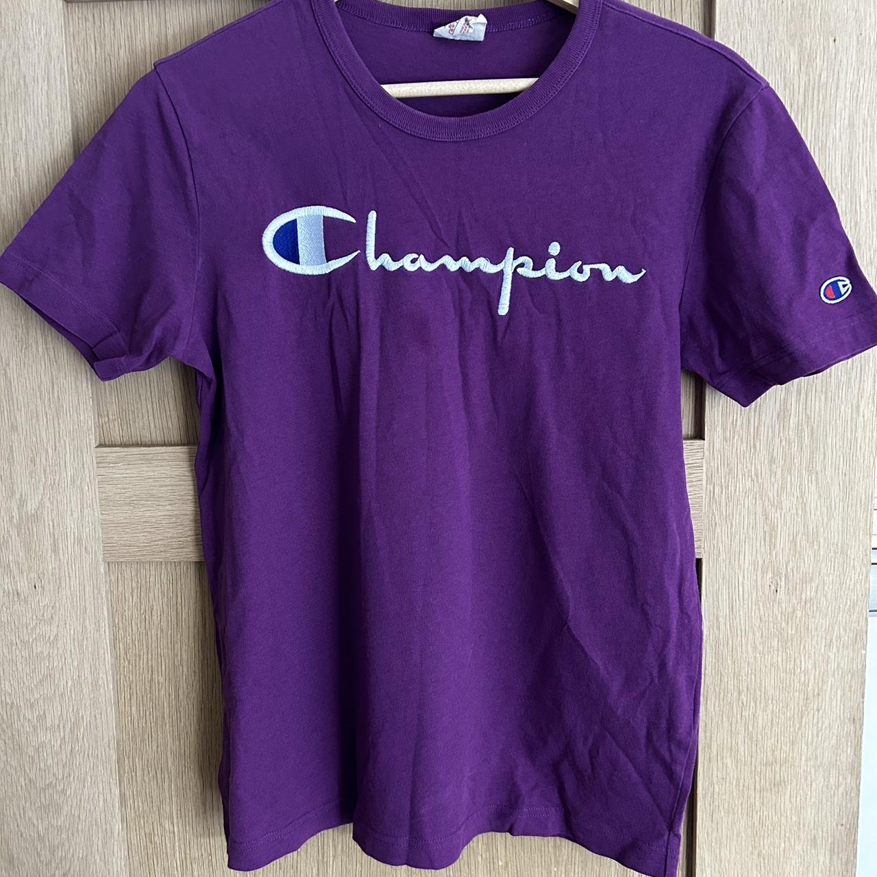 champion purple tshirt size: men’s xs (fits a... - Depop