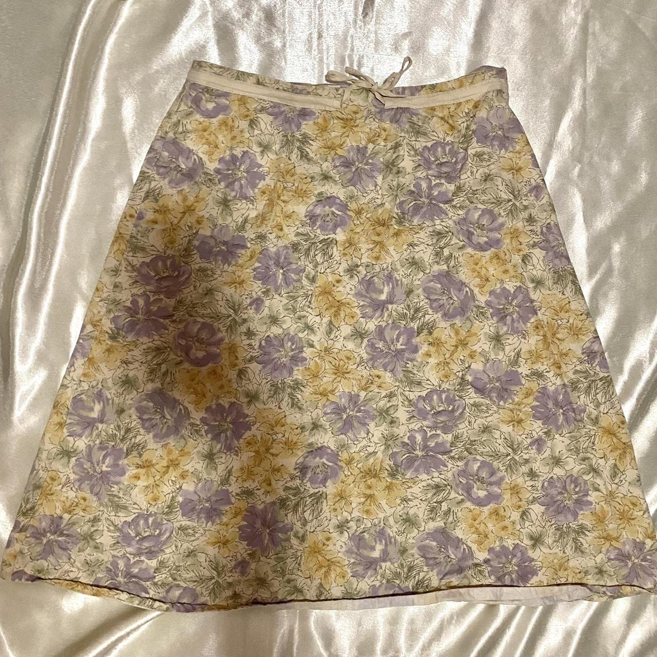 Floral skirt A cream colored skirt purple and... - Depop