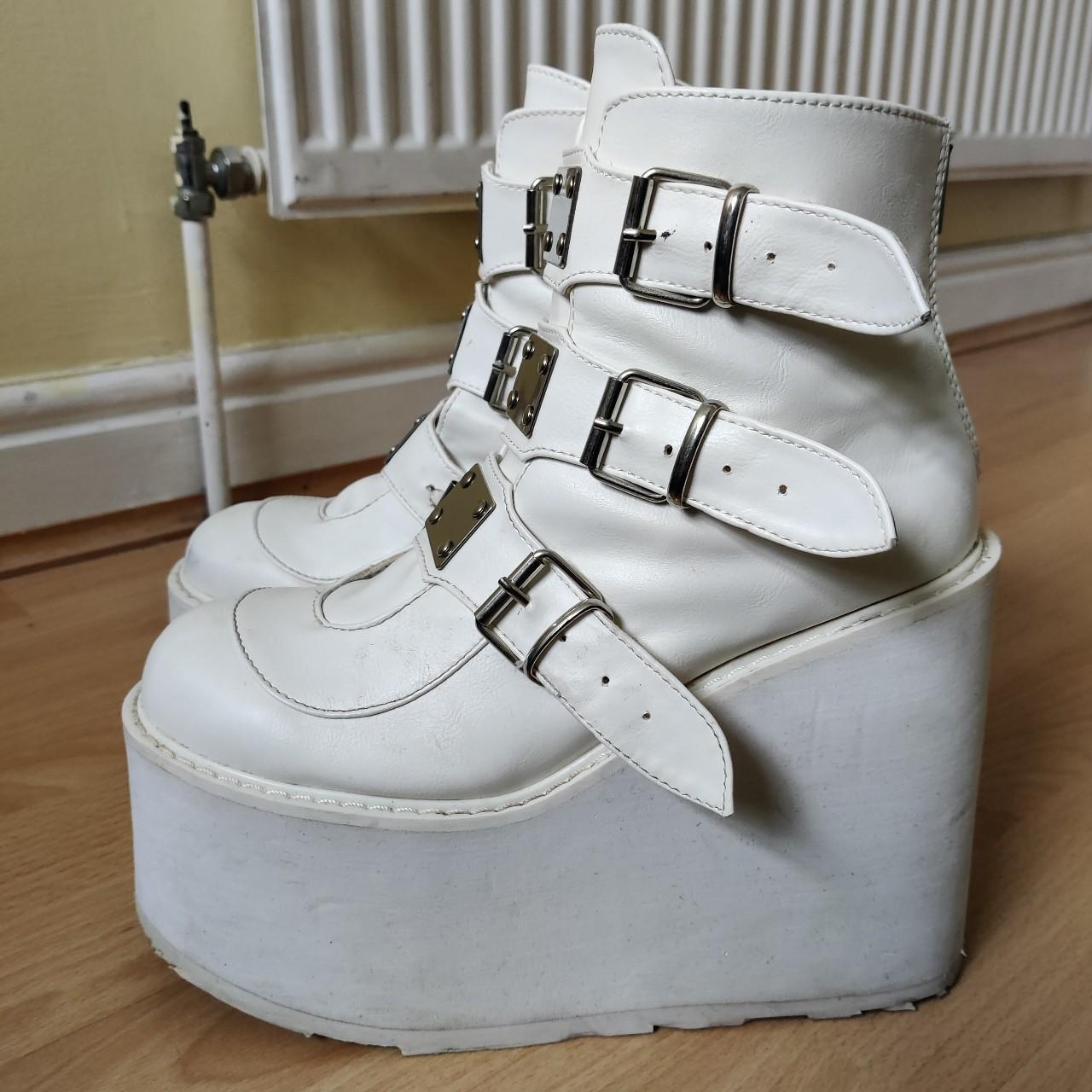 Demonia White Platform Ankle Booties White Demonia Swing 105