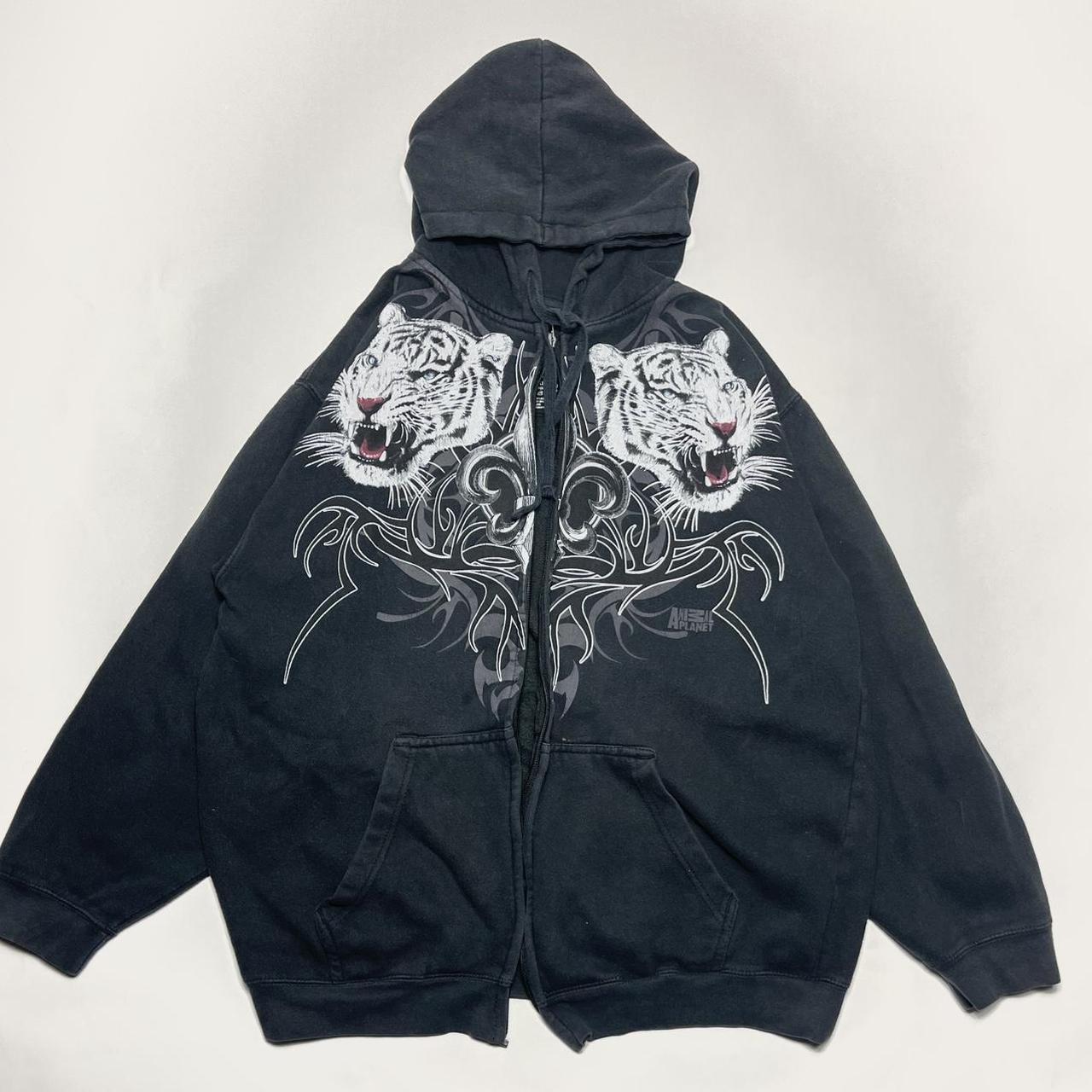 !M?ERFECT Men's Hoodie - Black/White - L – Insane animal planet snow tiger affliction style …
