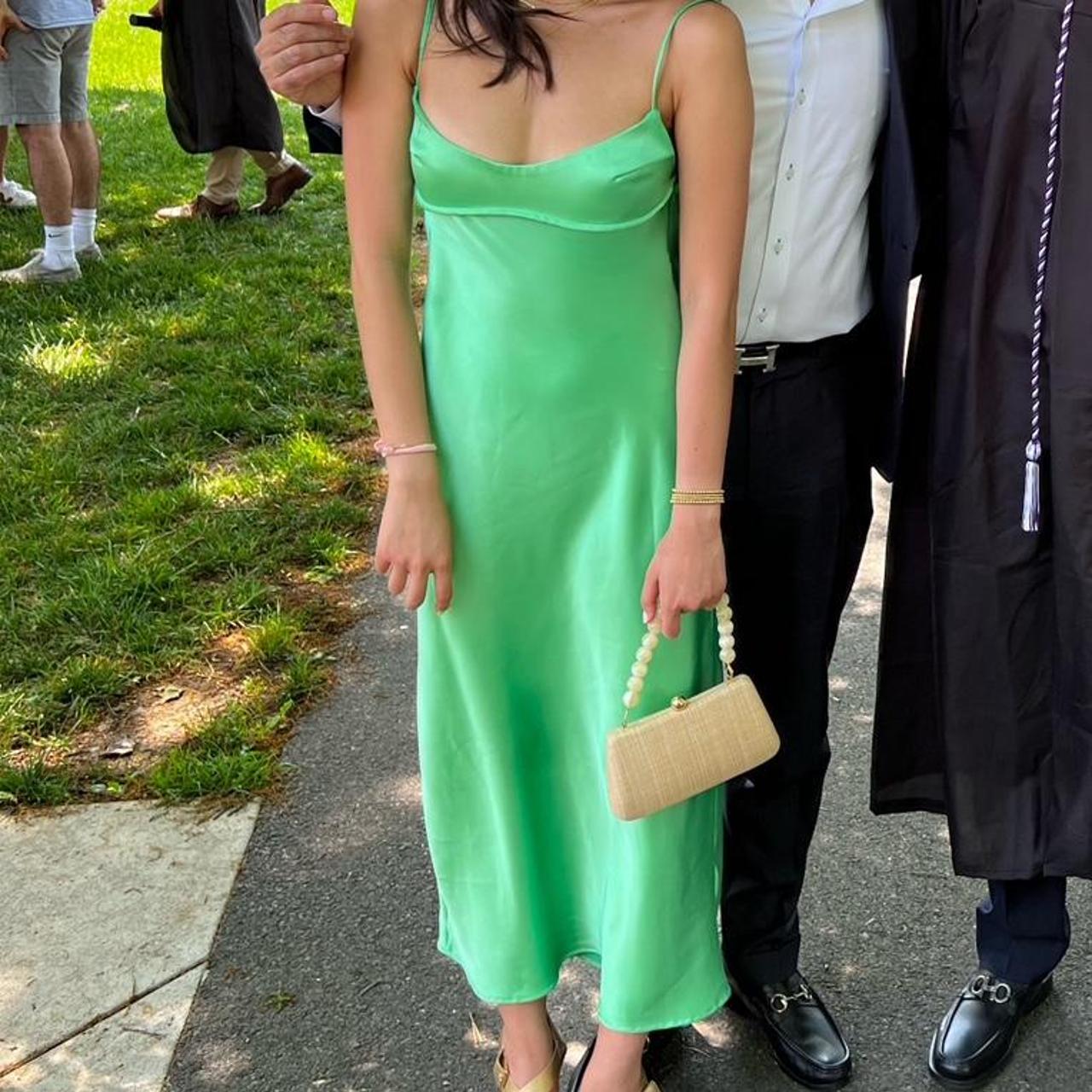 Zara Green Satin Midi Dress Only worn once but... Depop