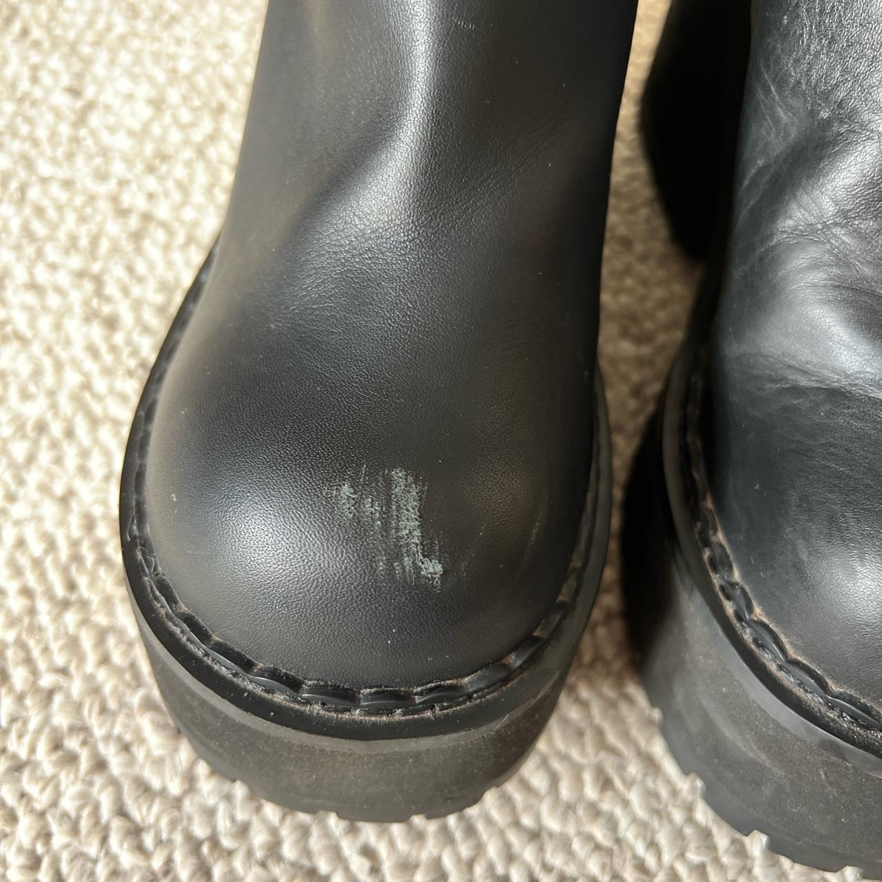 Unif 100% leather black platform ankle Parker Boots... - Depop