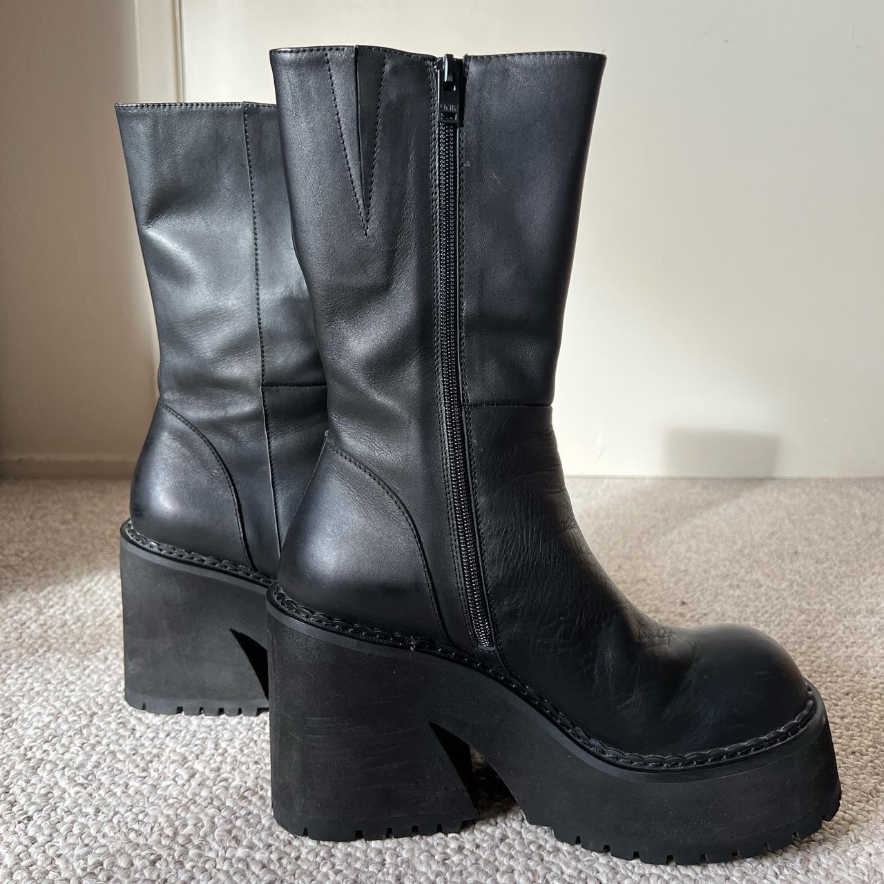 Unif 100% leather black platform ankle Parker Boots... - Depop