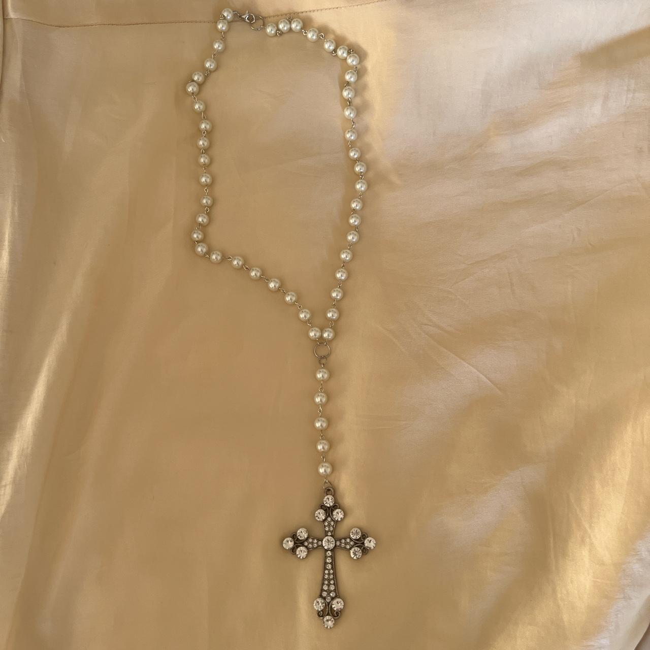 Y2K Gothic Pearl Cross Necklace