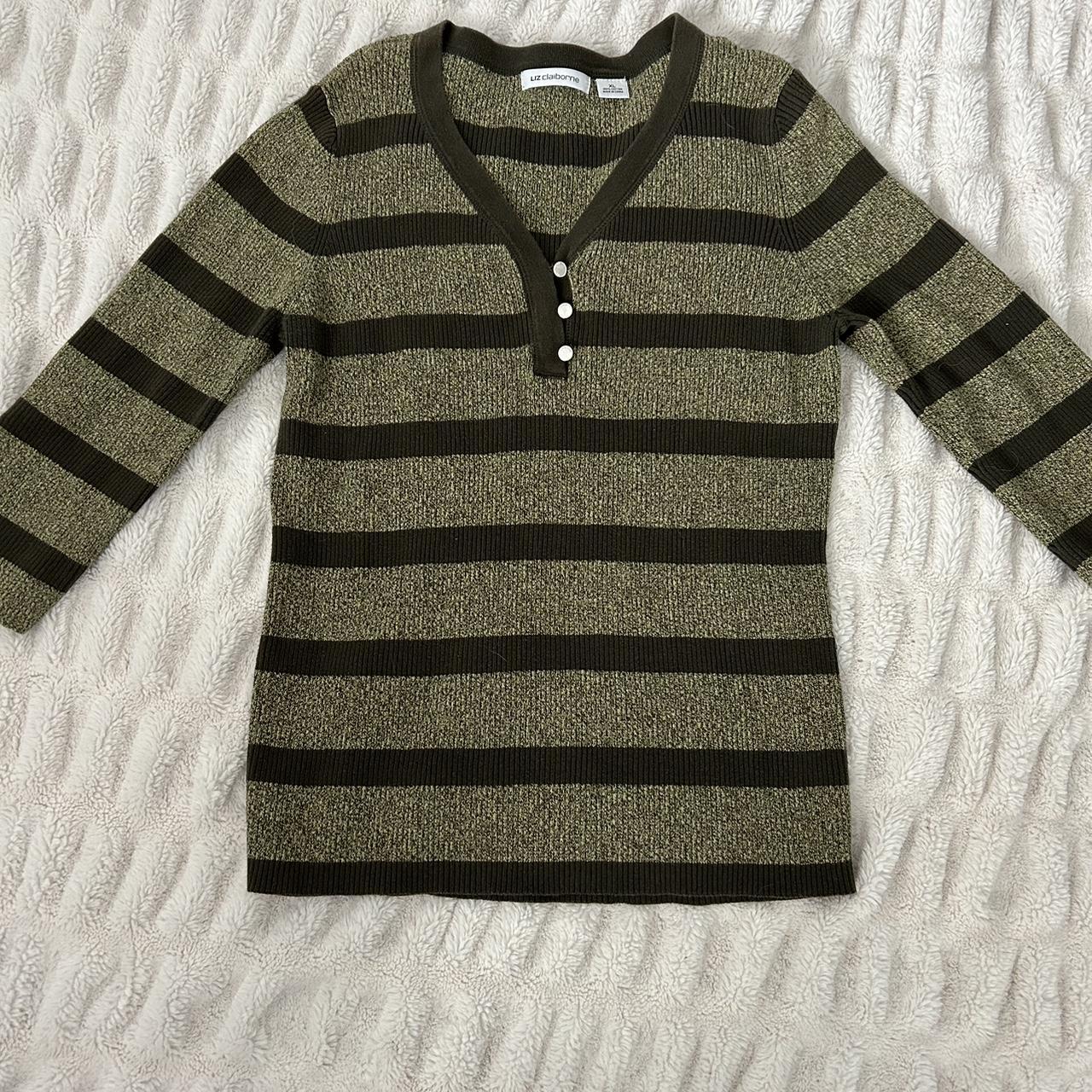 STRIPED GREEN SWEATER 💚💚 3/4 sleeve, sweater, button... - Depop