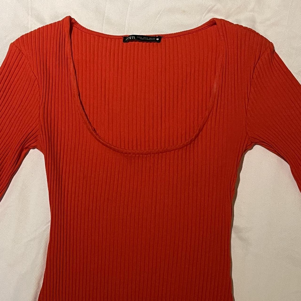 RED ZARA BODYSUIT, ribbed material, so comfy, barely... Depop