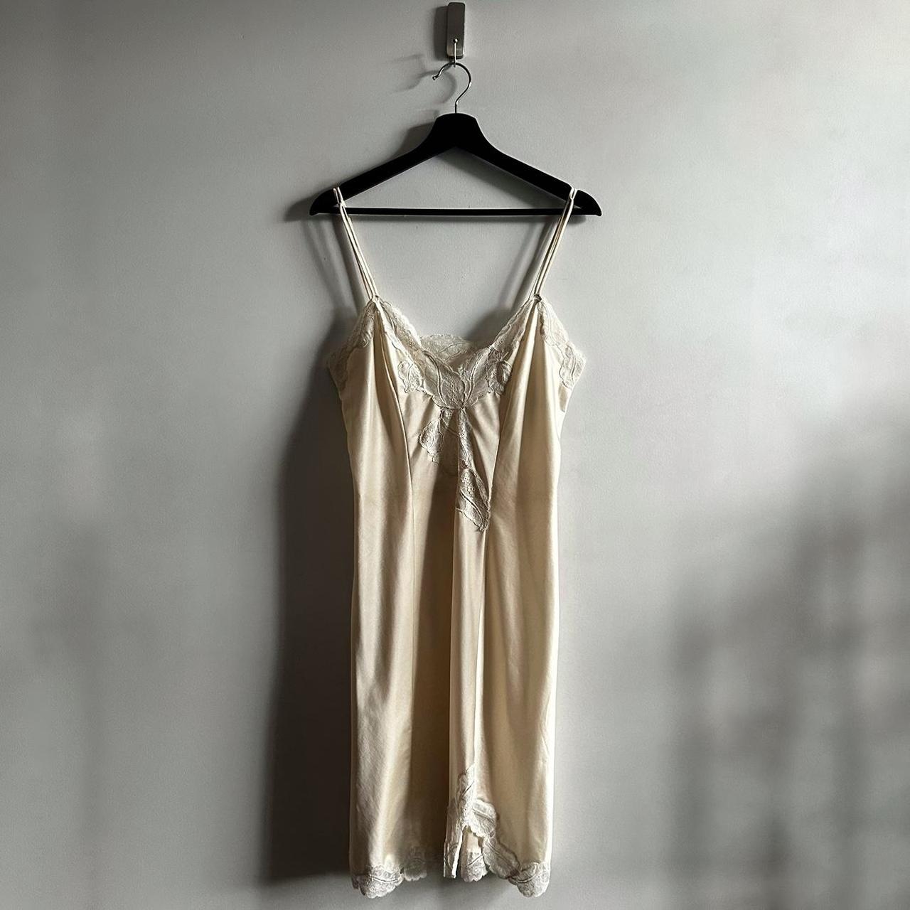 gorgeous vintage semi sheer cream slip with floral - Depop