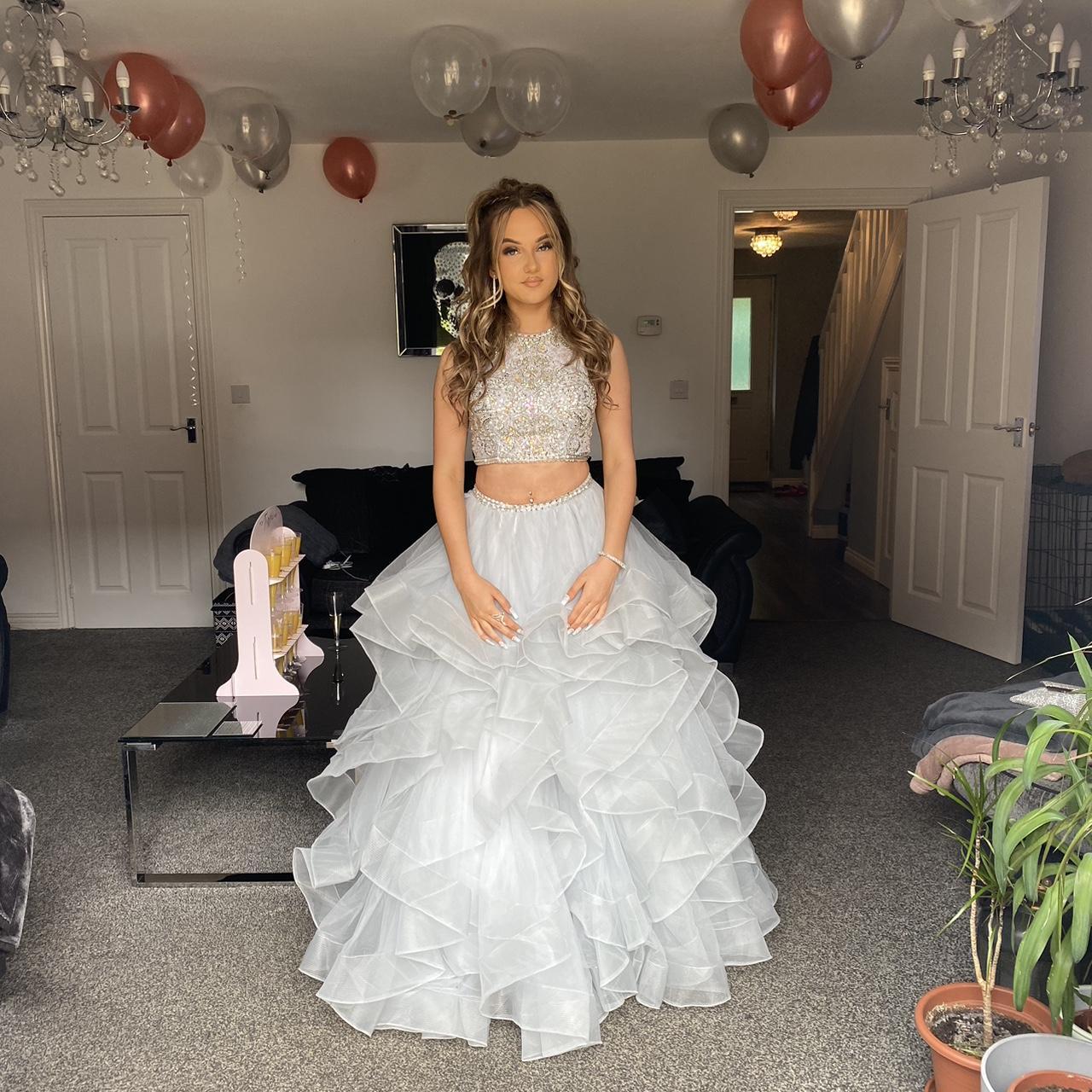 Grey 2 Piece Princess Prom Dress Bought for £600... - Depop