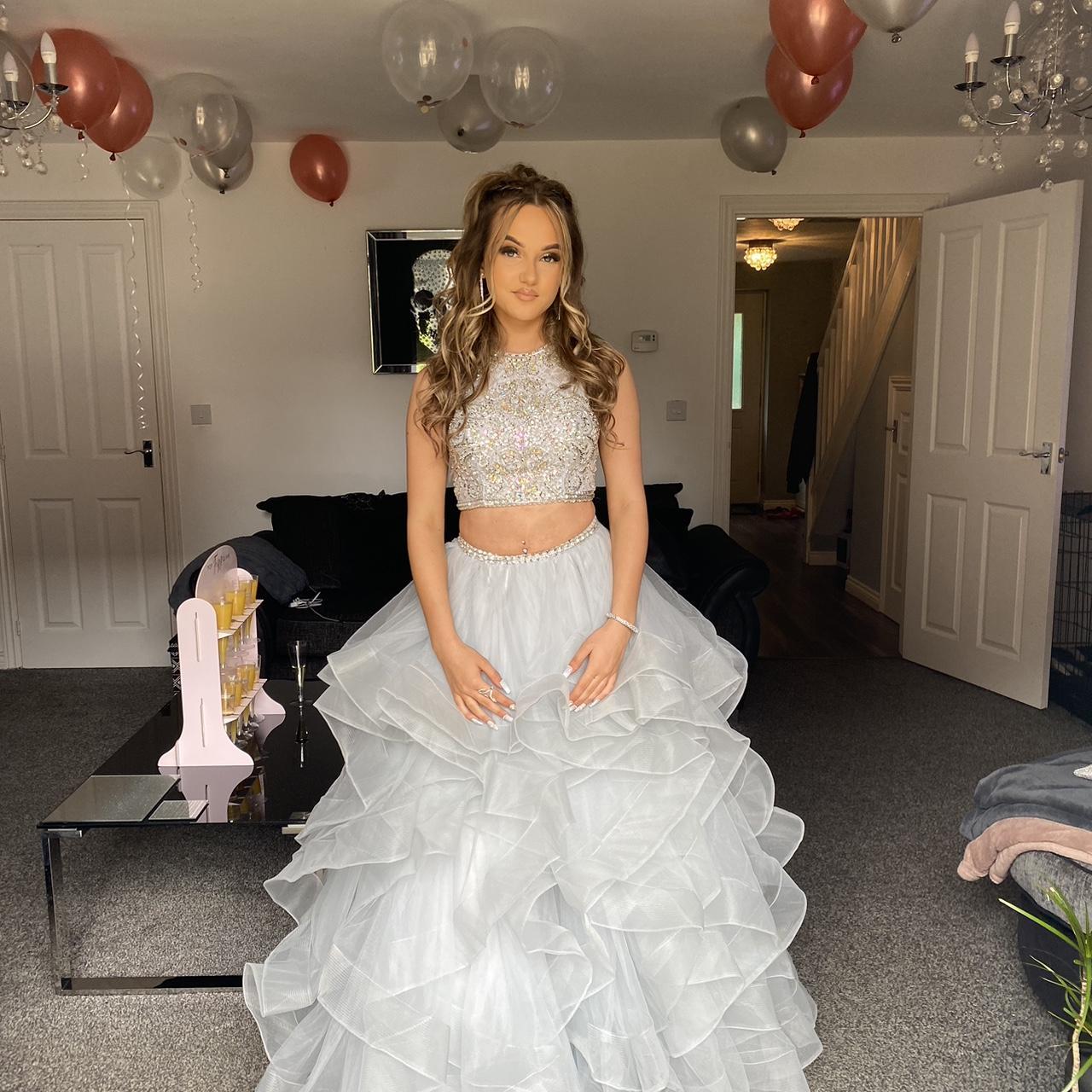 Grey 2 Piece Princess Prom Dress Bought for £600... - Depop