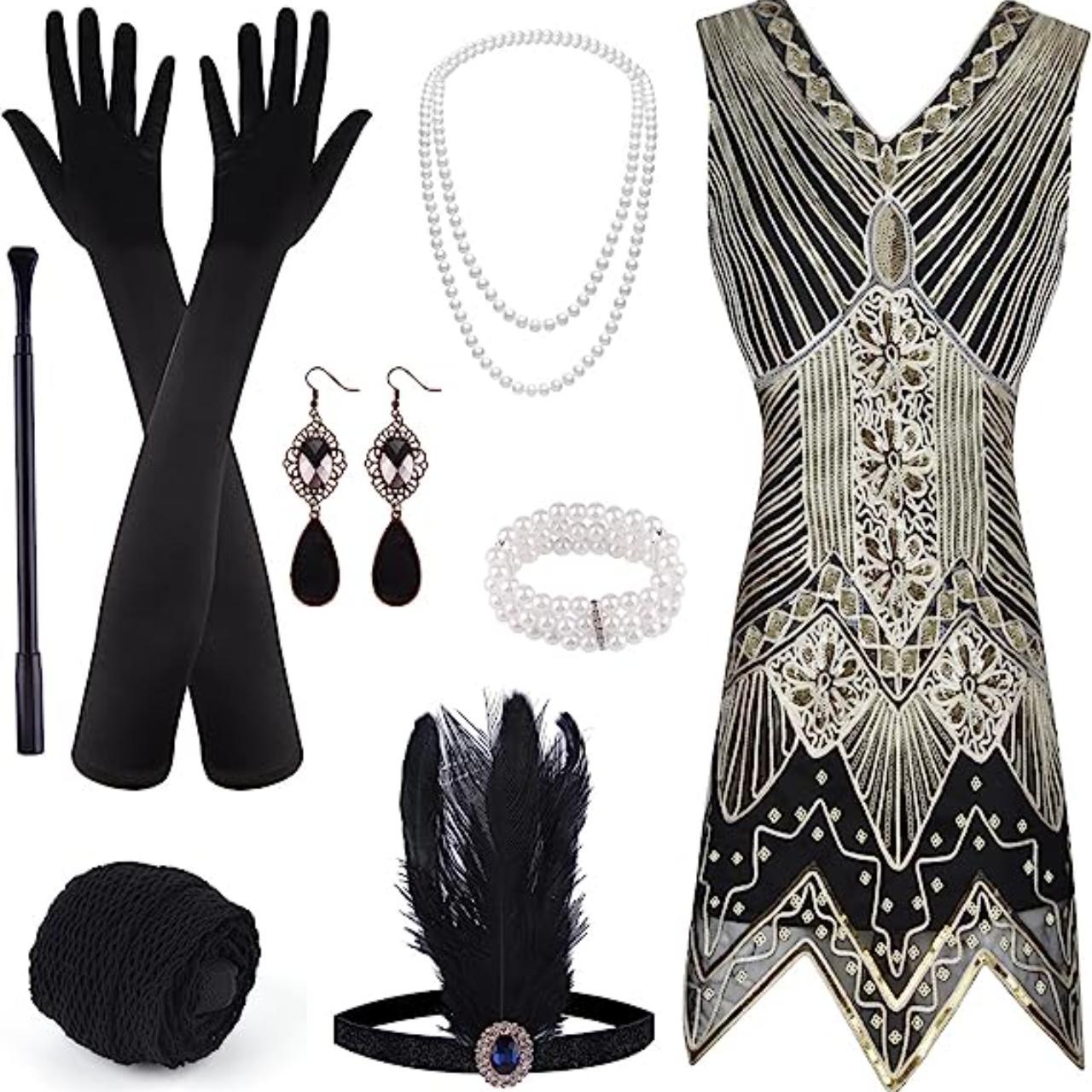 Ladies 20s 1920s Charleston Flapper White Grey Chicago Fancy Dress Costume - Foto 8