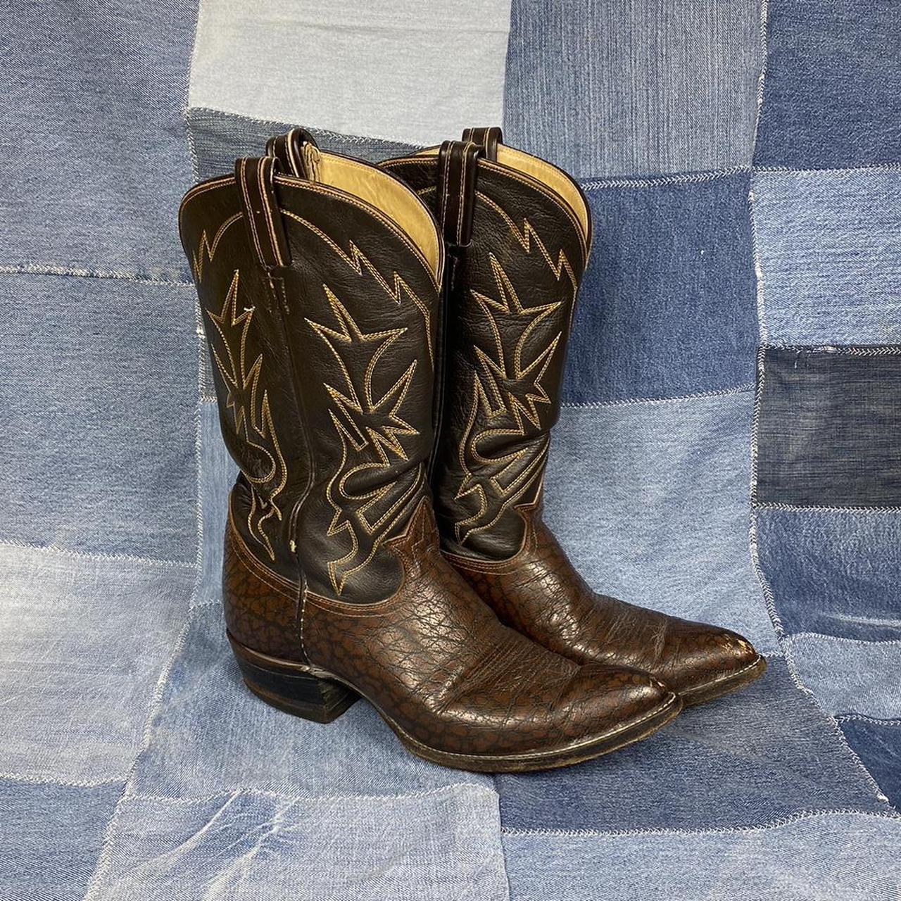 Vintage Tony Lamas Cowboy Boots Black And Brown Depop