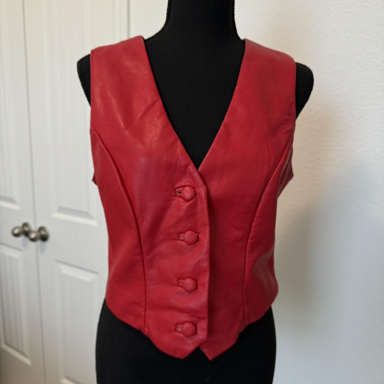 olivaceous faux leather red vest worn once for a... - Depop