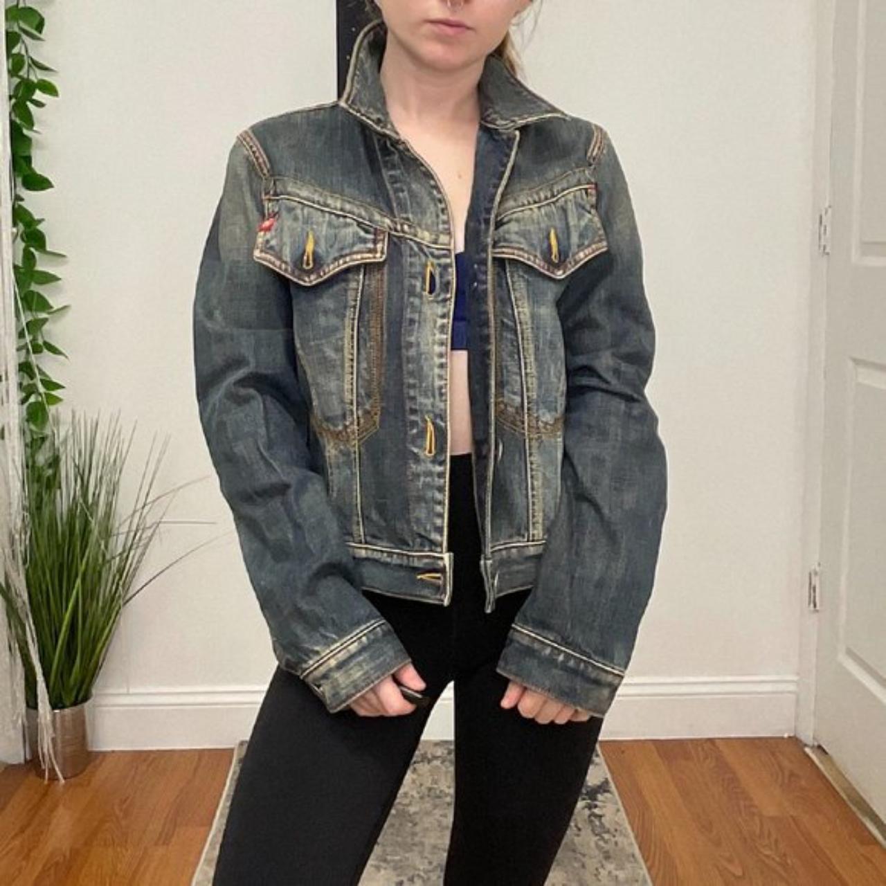 Y2K Miss Sixty Button-Up Demin Jean Jacket Long - Depop