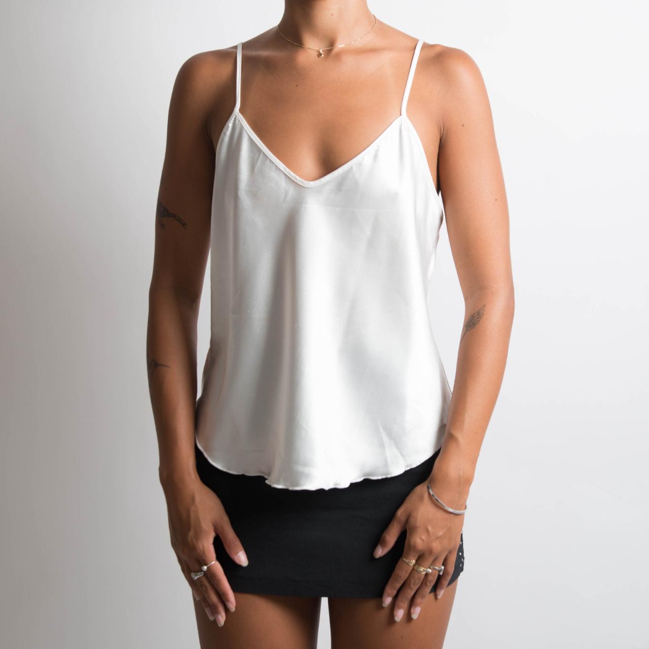 white satin camisole polyester from "diamond cut... - Depop