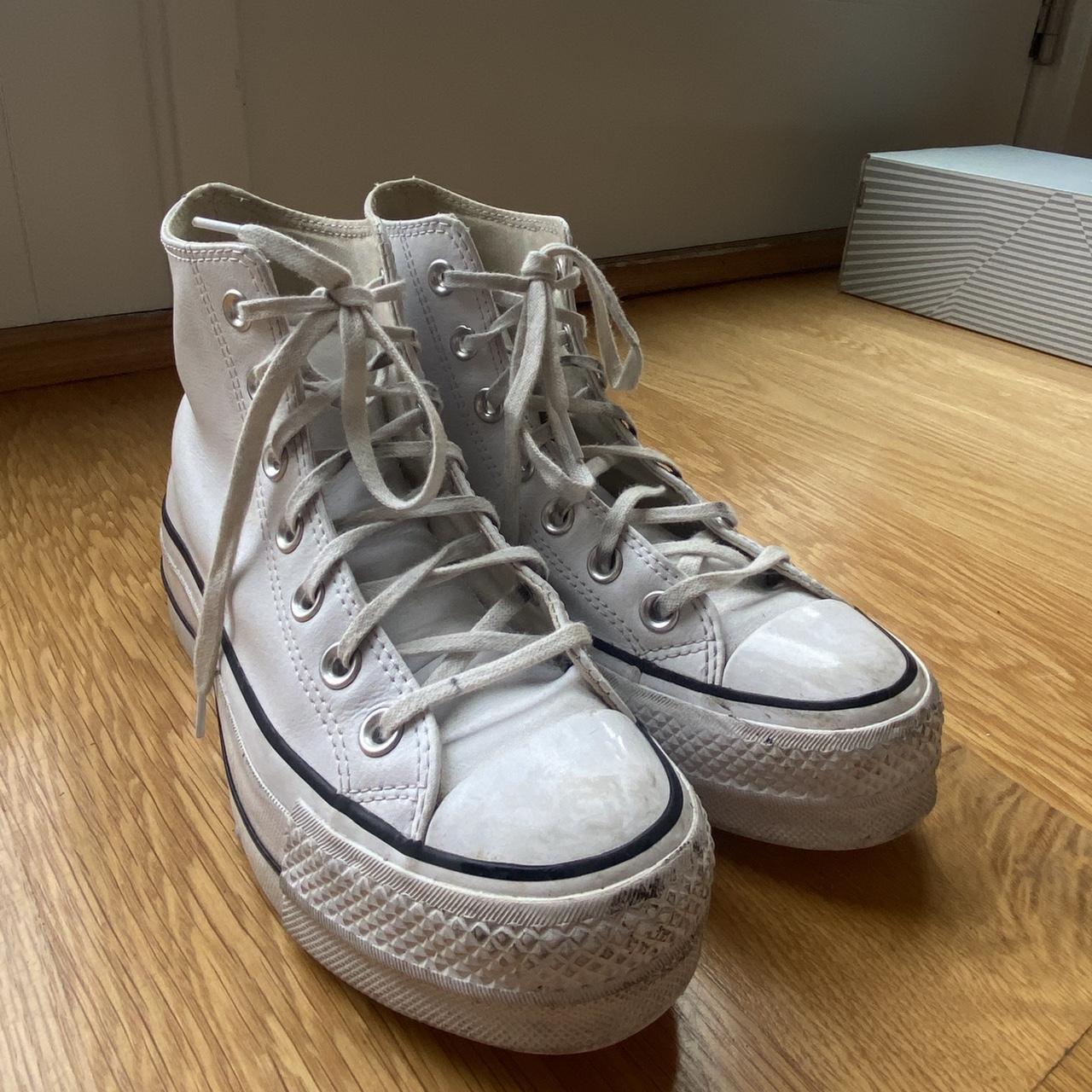 White Leather Platform High Top Converse Slightly Depop 9448