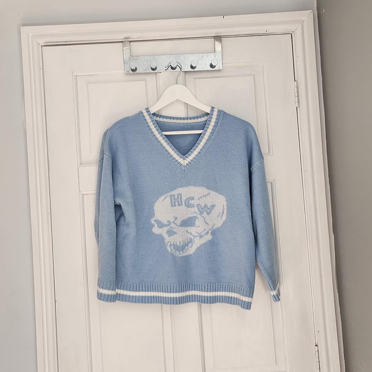 Sweatshirt Hcw Skull Jumper Blue/white, V-neck, Knit Sweater With
