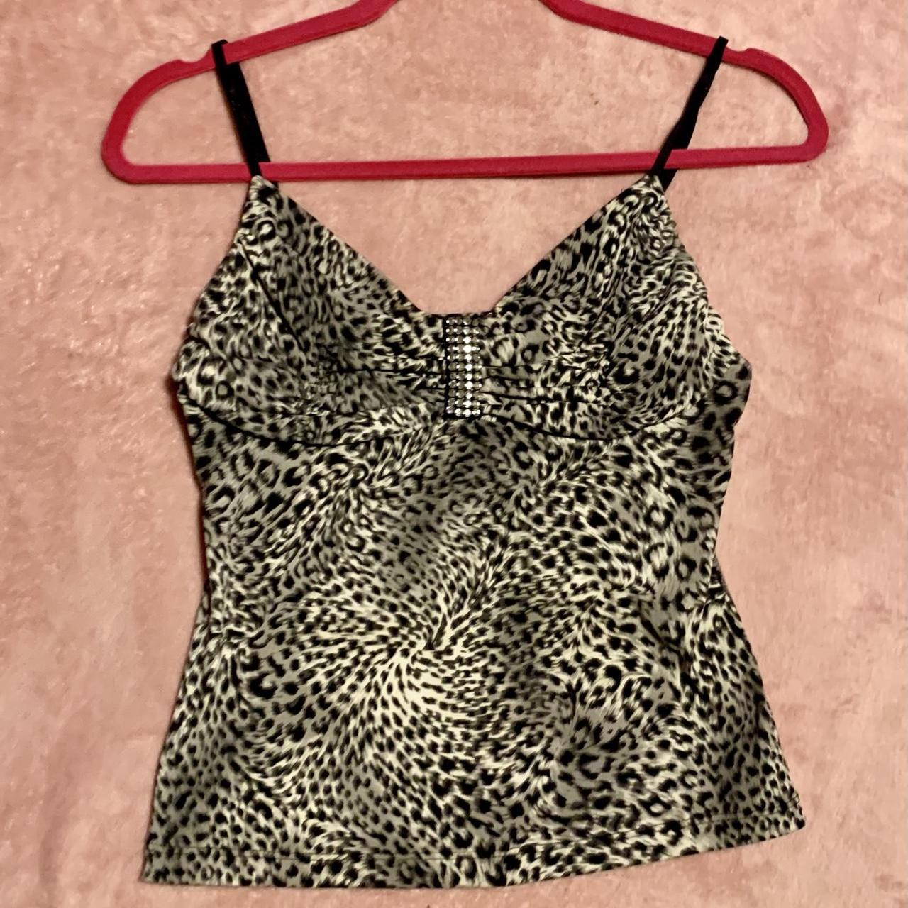 hot leopard print blouse gem detailing adjustable... - Depop