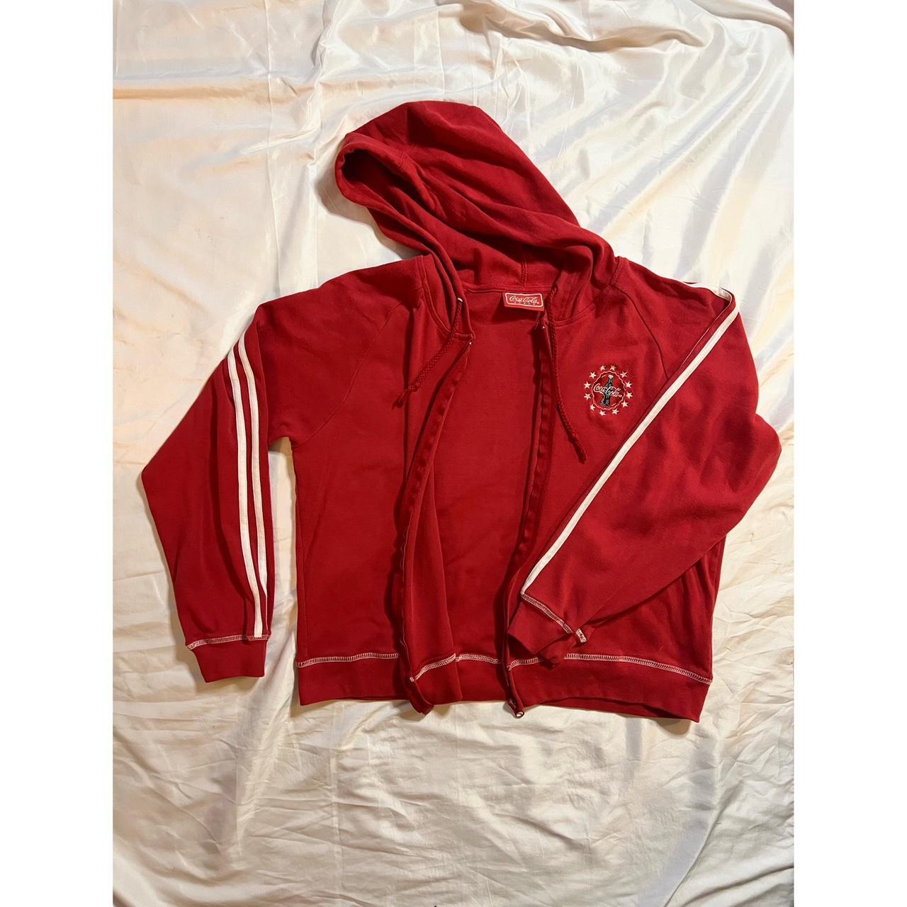 Retro red Coca Cola zip up hoodie, has drawstring... Depop