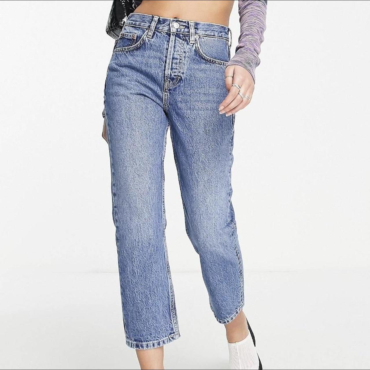 Topshop Petite mid blue heart oversized Mom jeans... - Depop