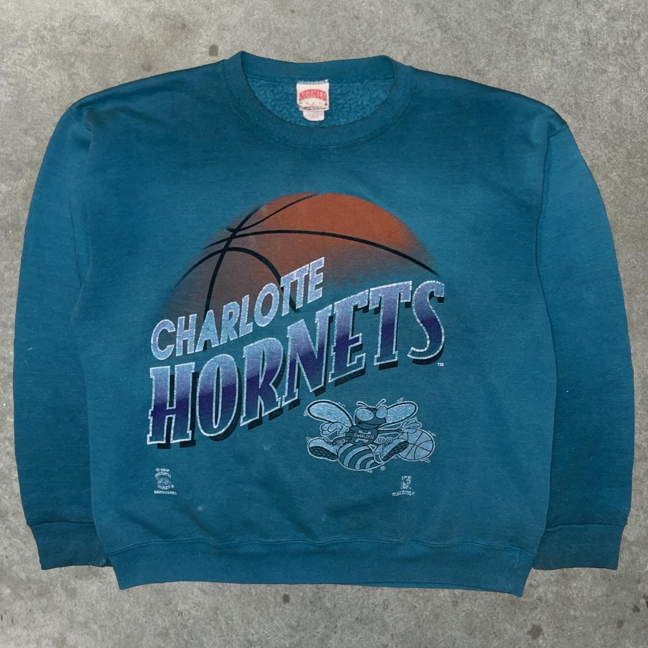 Vintage Charlotte Hornets Nutmeg Teal Blue Crewneck... - Depop