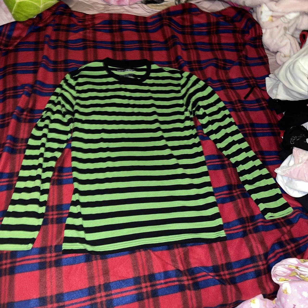 neon green and black striped shirt