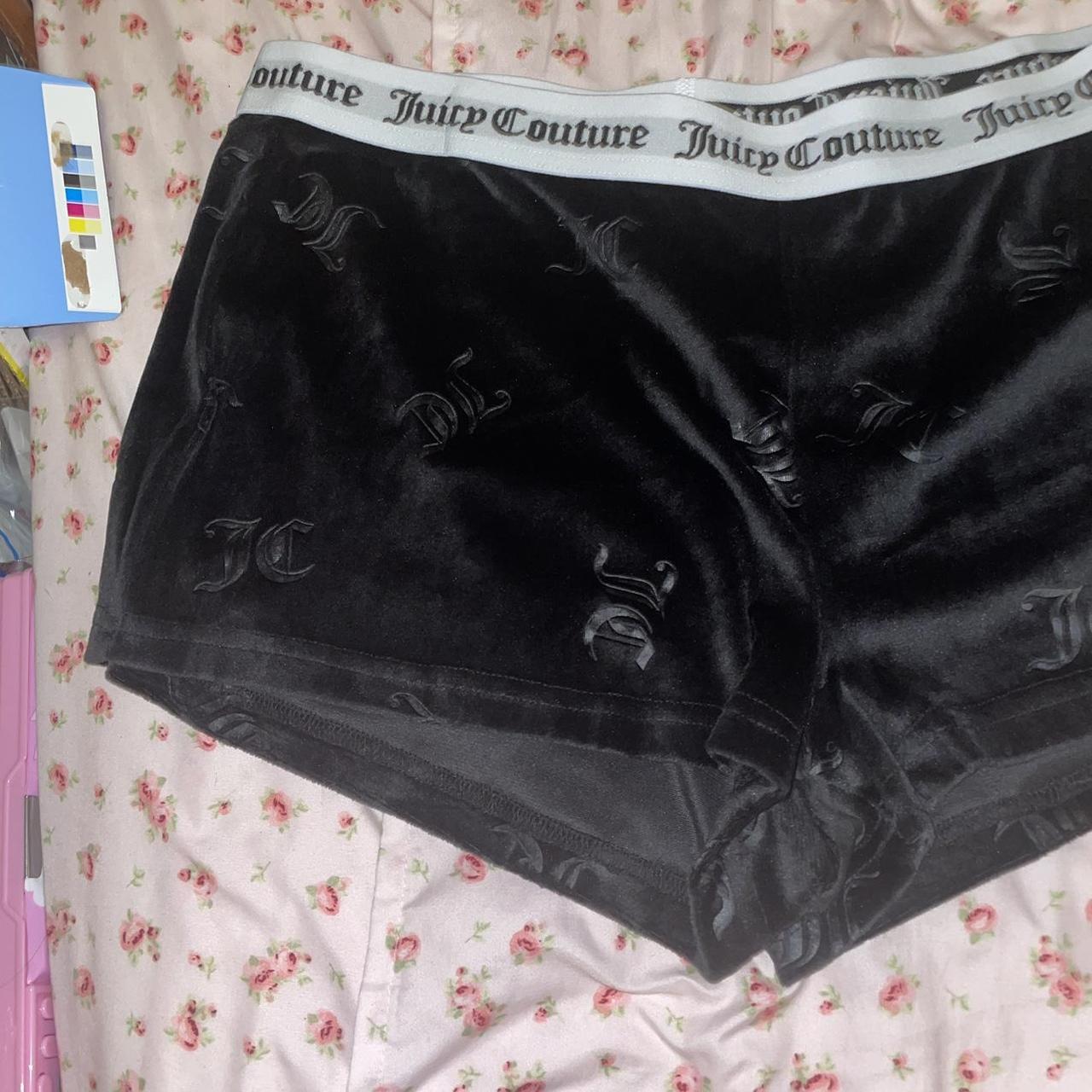 Juicy couture logo black velour booty shorts Size - Depop