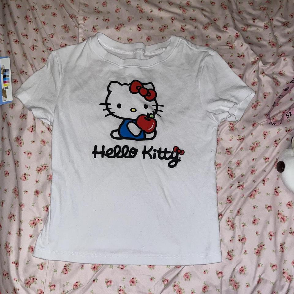 Hello kitty Sanrio white classic apple logo baby tee... - Depop