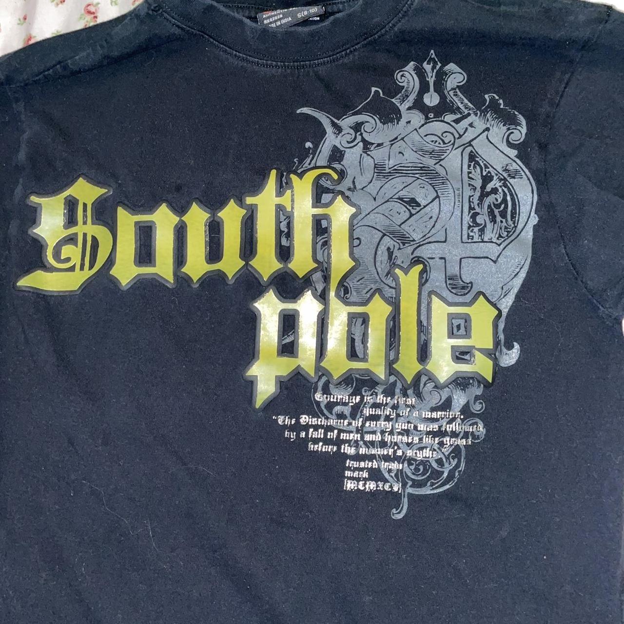 South Pole black tee with grey and gold green text - Depop