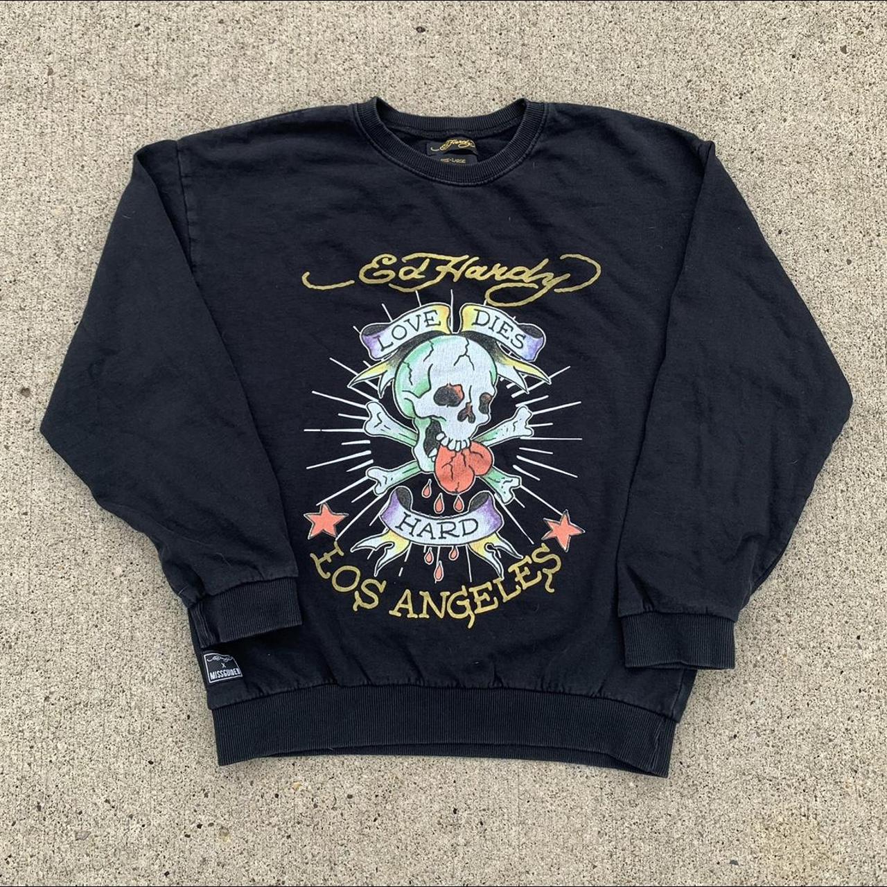 Y2K ED HARDY X MISGUIDED SKULL CREWNECK large not a... - Depop