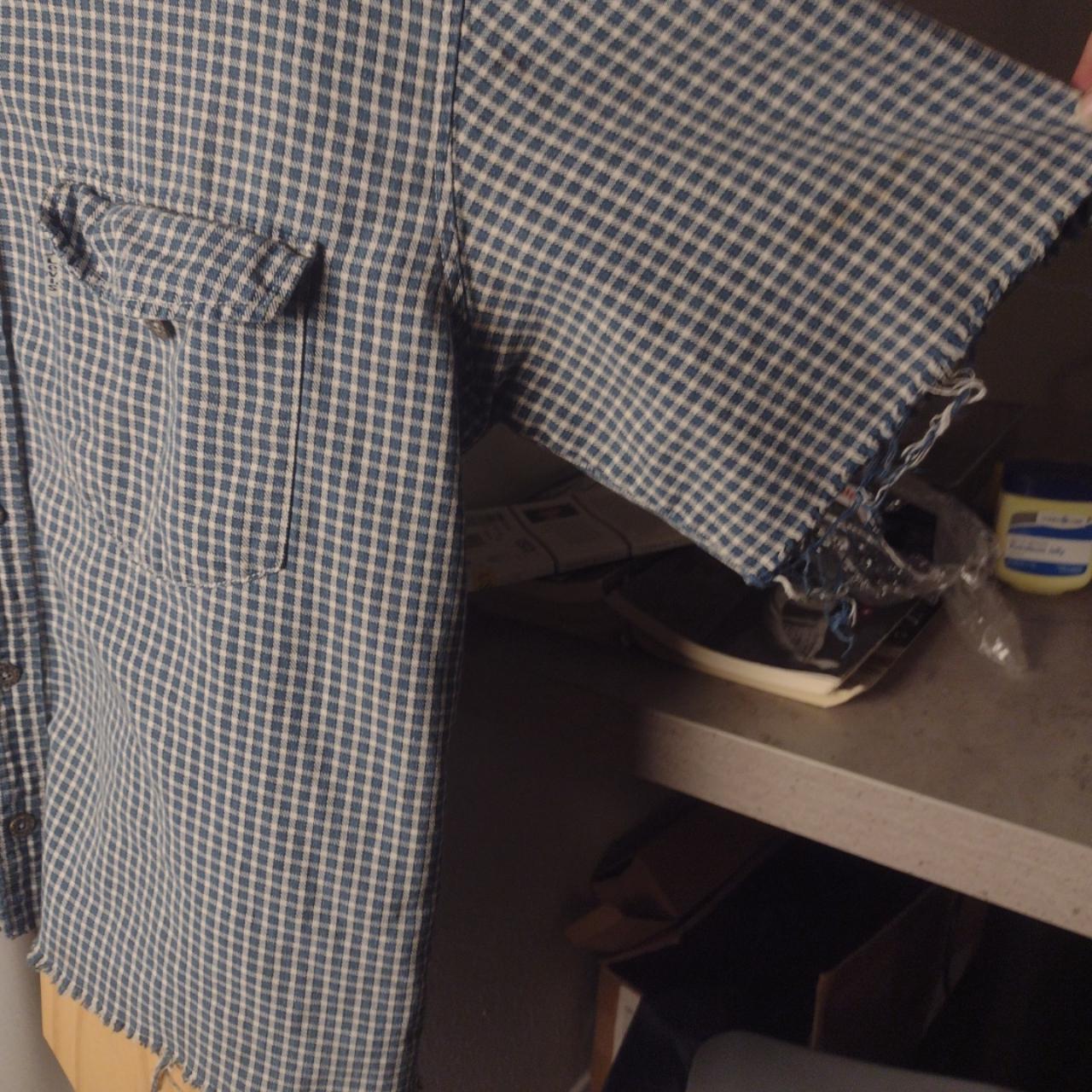Levi's denim blue and white plaid button down shirt... - Depop