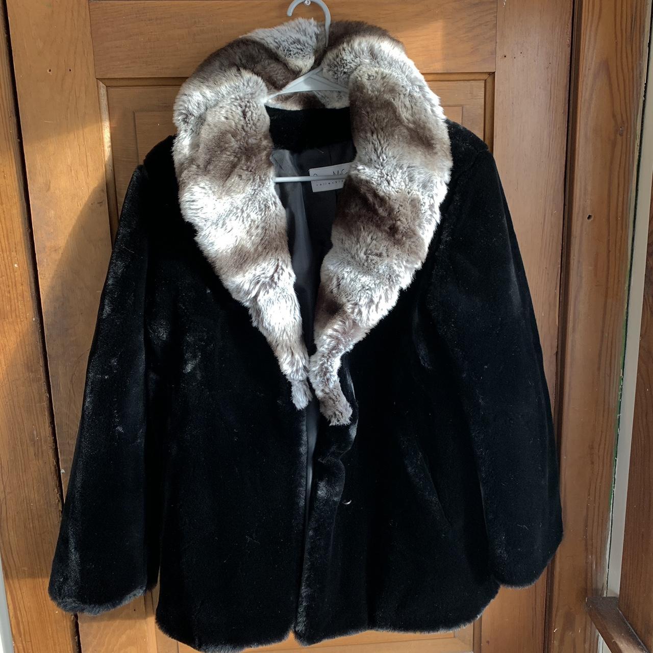 Beautiful vintage faux fur coat!! Black with a... - Depop