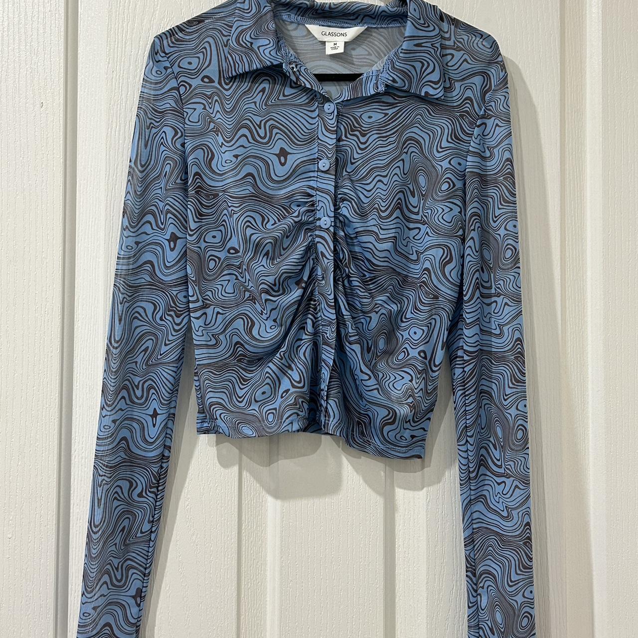 🍒 Glassons sheer Blue marble long sleeve top 🍒... Depop