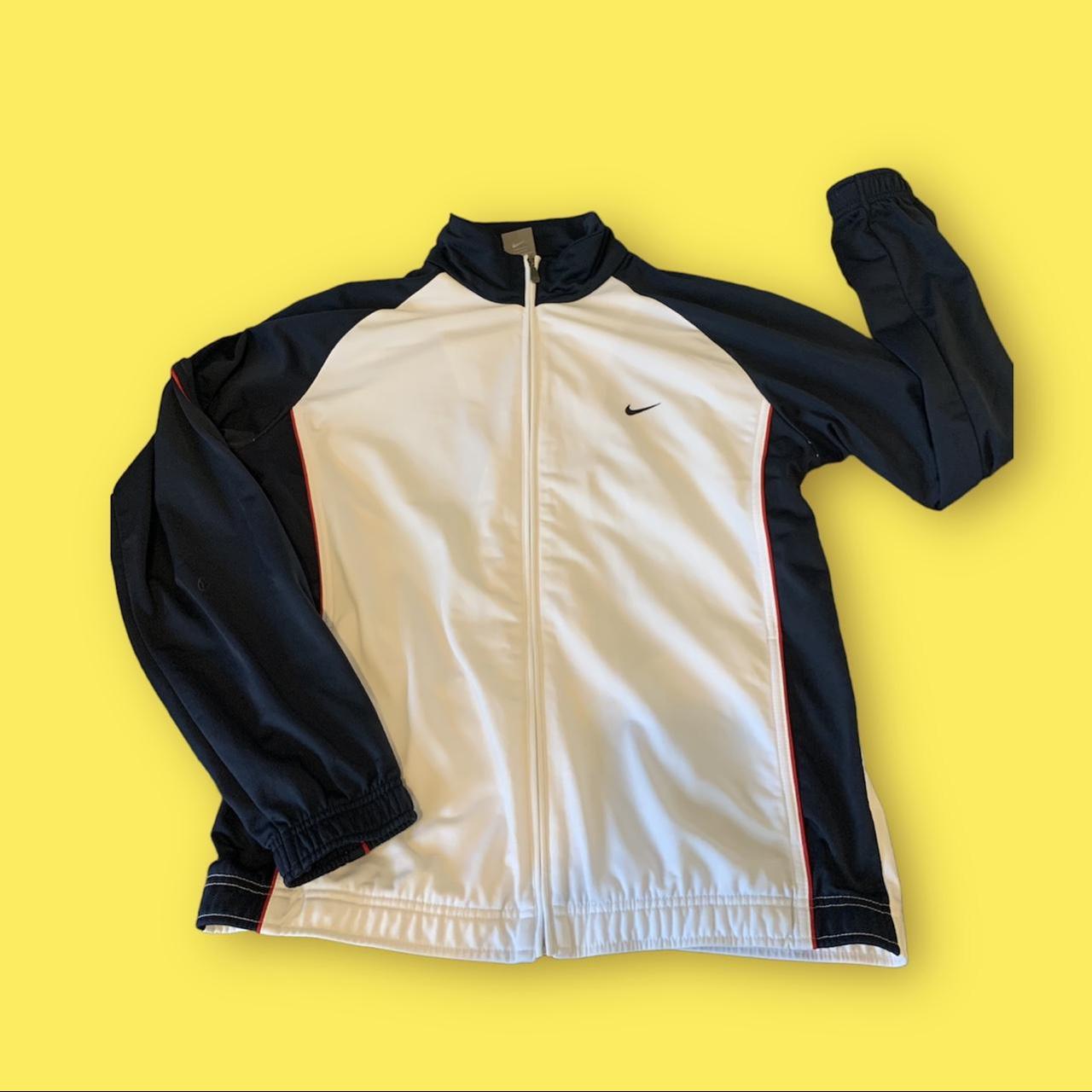 Mens Nike track jacket. White track jacket with blue... Depop