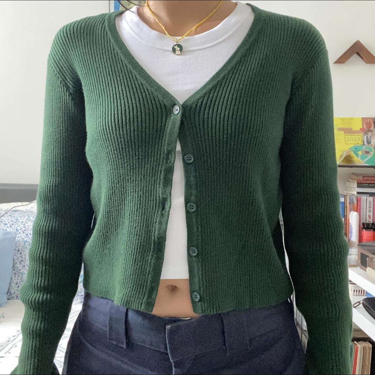 Brandy Melville Women's Green Cardigan Depop