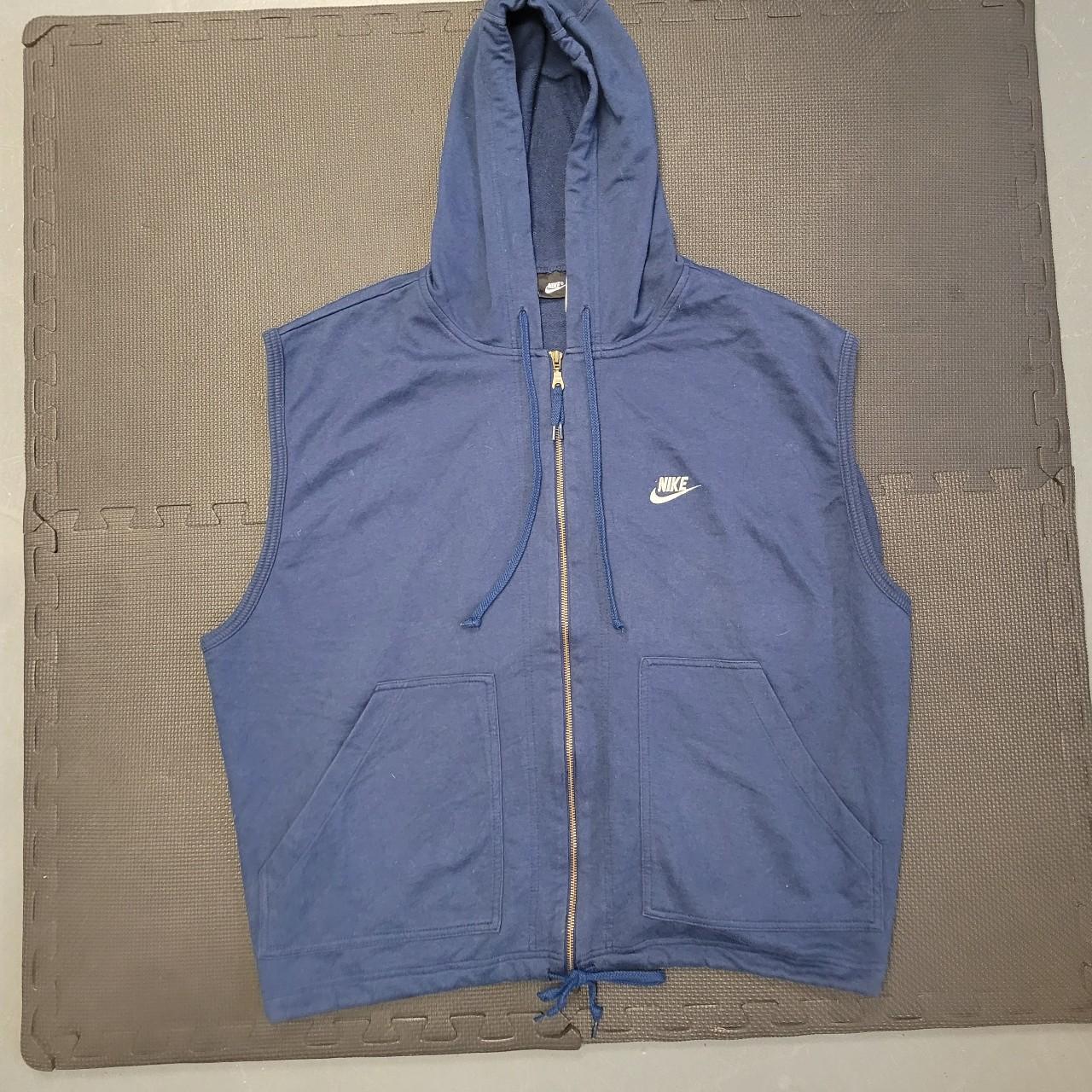 Nike Y2k, navy rare sleeveless hoodie XL 23" pit... Depop