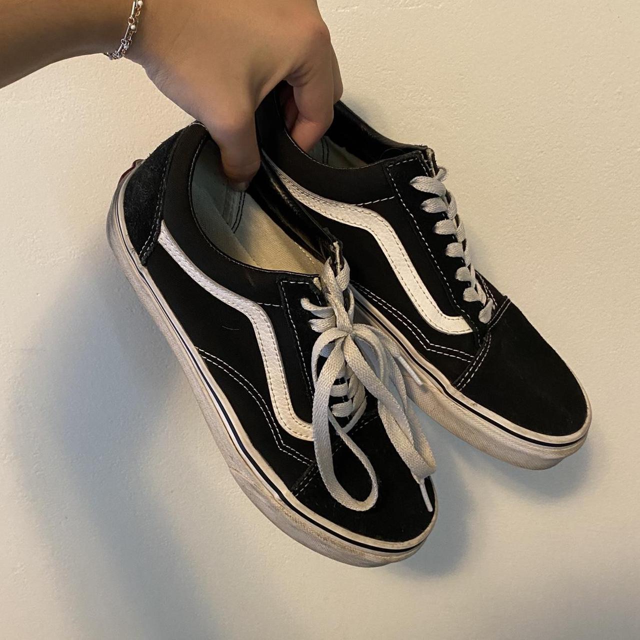 Black and white old school vans shoes -Women’s US... - Depop