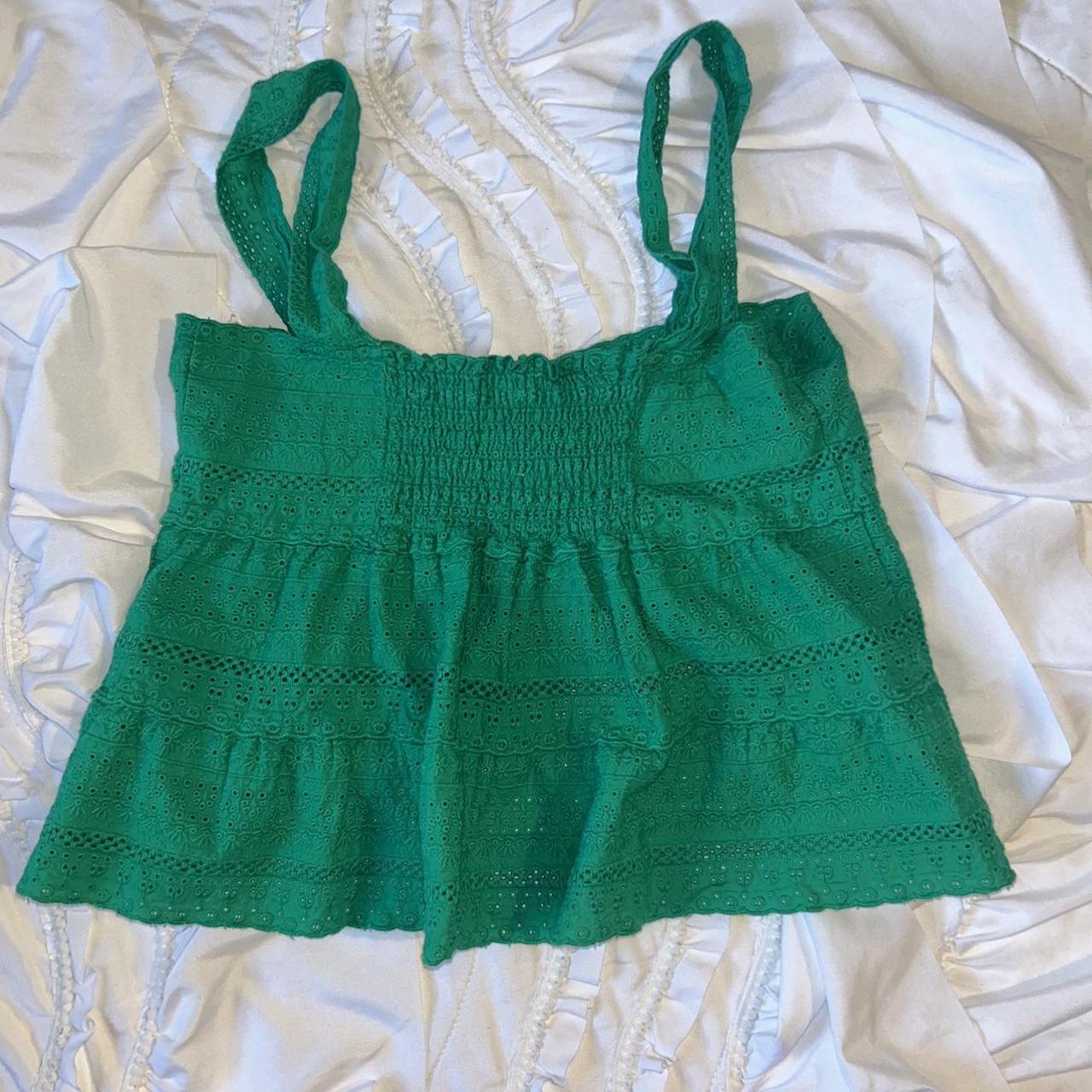 Gianni Bini Top Eyelet Ruffle Tank Emerald Green Depop