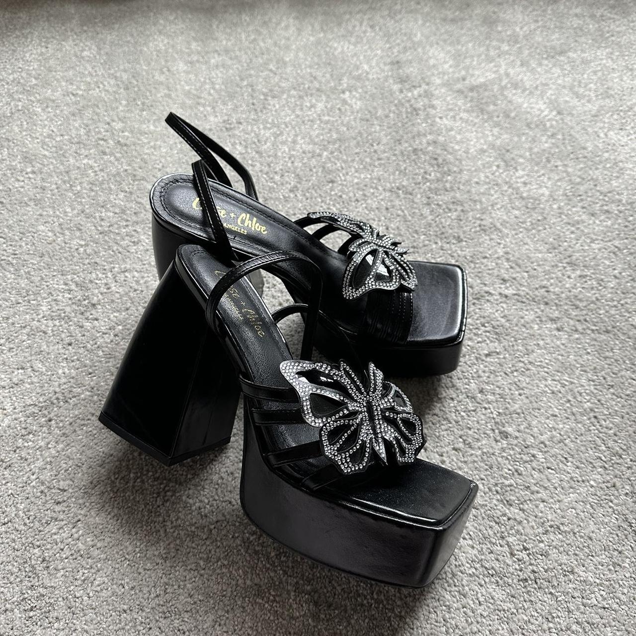 Chase Chloe Black and Silver Butterfly Platform Depop