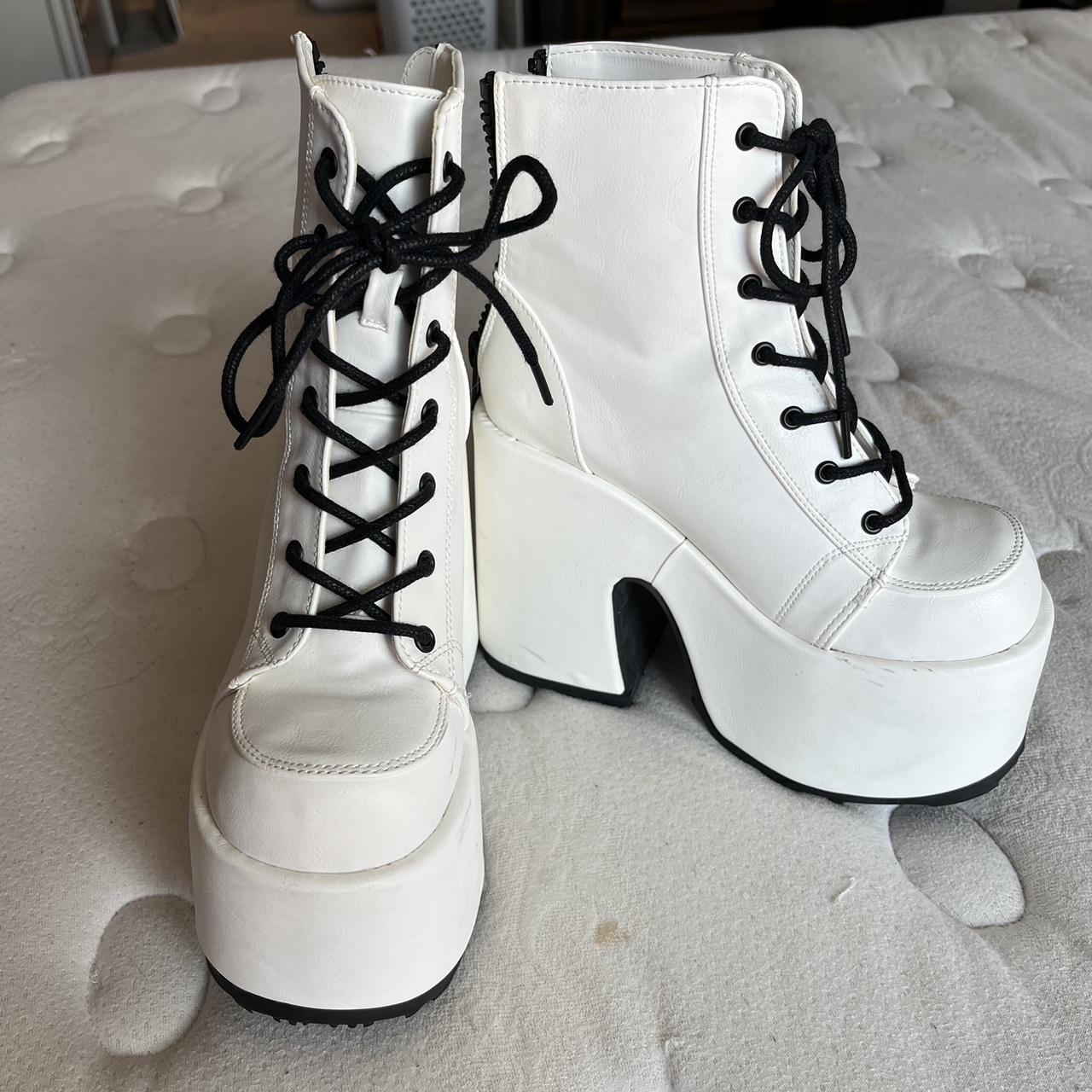 Demonia Women's White Boots | Depop