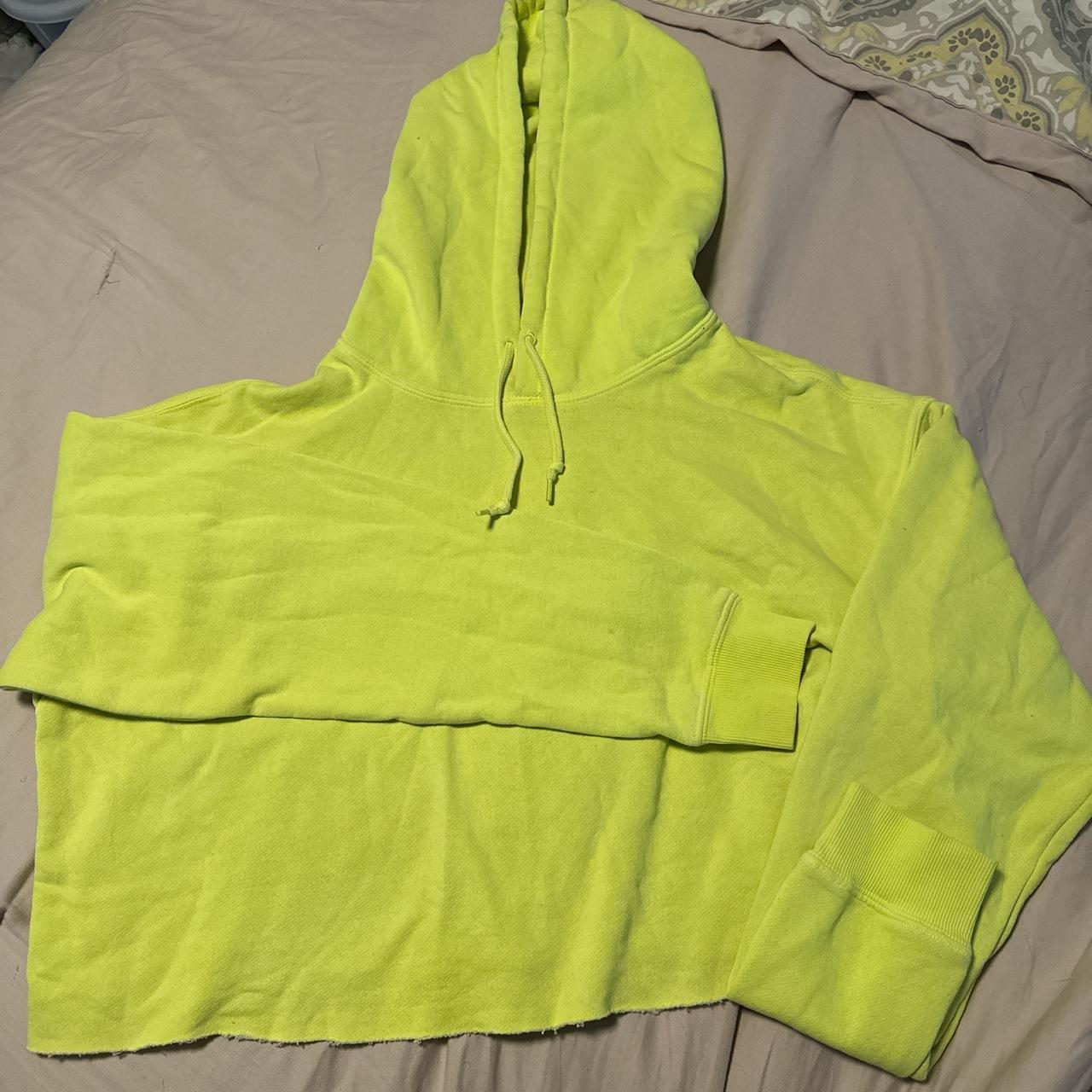 Neon green raw hem crop hoodie - Depop