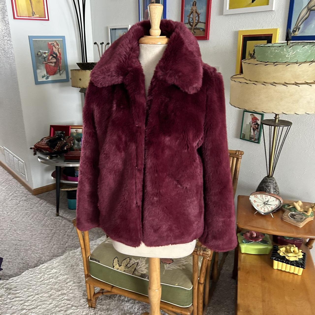 Retro Teddy Coat Burgundy Wine Faux Fur Jacket M L Depop